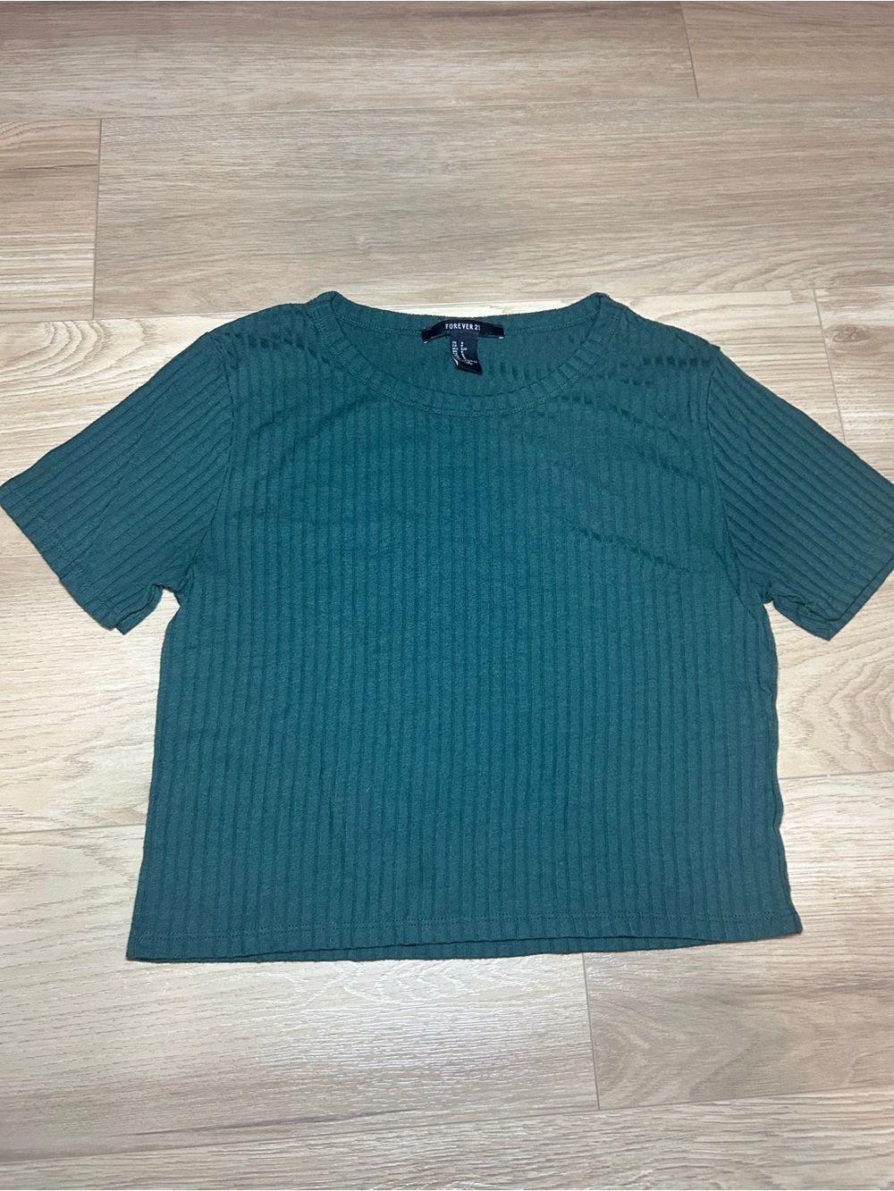 Forever 21 Teal Ribbed Short Sleeve Crop Tee